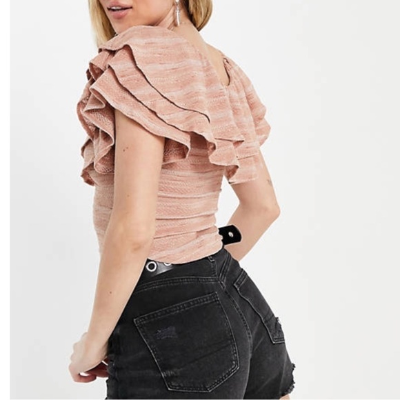 NWT Free People heirloom top with layered collar in textured stripes - Picture 2 of 11